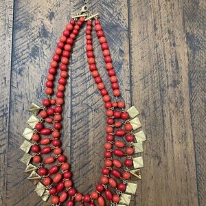 LRL Vibrant coral and Gold color Beaded Double Strand Necklace